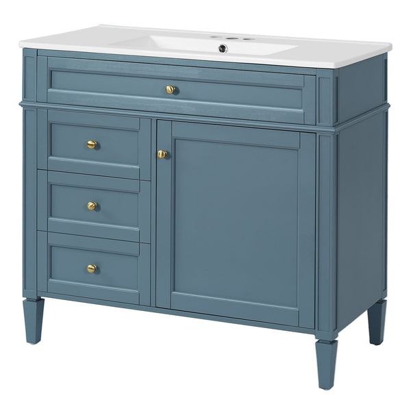 English Elm 36'' Bathroom Vanity With Sink, Modern Indigo Blue Storage Cabinet Featuring 3 Drawers & Adjustable Shelf N710P230246M
