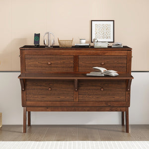 English Elm Full Size Pine Cabinet Murphy Bed with Usb Charging Side Shelves for Guest Rooms W504S00221