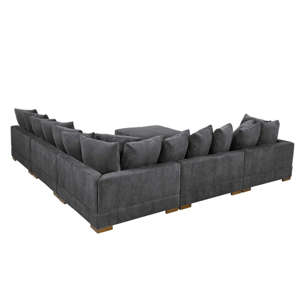 English Elm Large Corduroy Modular Sectional Sofa Sleeper with Ribbed Texture for Open Living Dark Gray B2748S00010