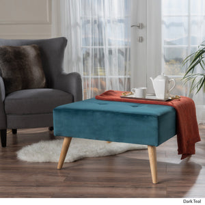 English Elm Christopher Knight Home® - OTTOMAN Teal Velvet Square Tufted Mid-Century Modern Bench with Birch Legs — Seat, Table & Stylish Accent 59315.00NVLT