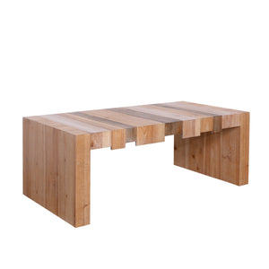 English Elm 48.2" Rustic Modern Coffee Table 48.2” Centerpiece with Wood-Grain Finish, Block Legs, Durable Manufactured Wood Elegance W2729P309445