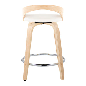 English Elm Grotto 24" Contemporary Fixed-Height Swivel Counter Stool with Faux Leather Cushion and Chrome Footrest White B202S00075