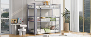English Elm Metal Triple Bunk Bed Steel Frame Twin Three Tier Guardrails for Shared Rooms Silver GX000230AAN