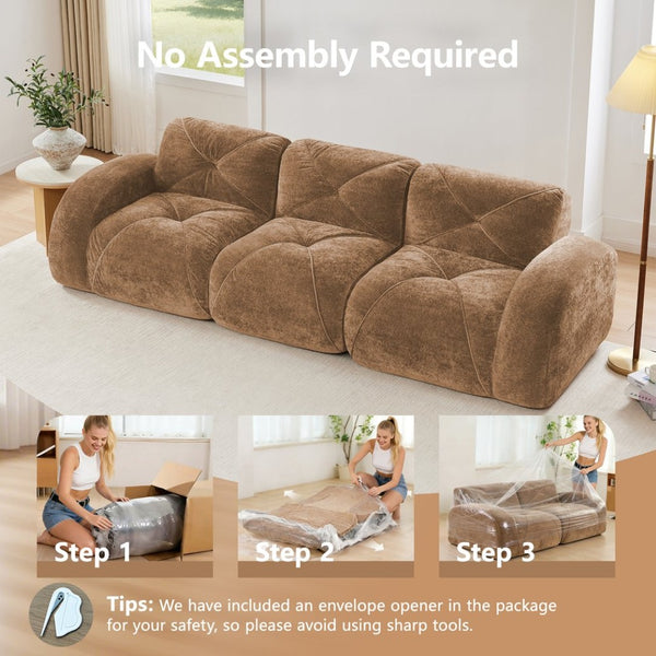 English Elm 110''boneless Velvet Modular Sectional Sofa Tufted Cloud Cushions for Living Rooms W714S01597