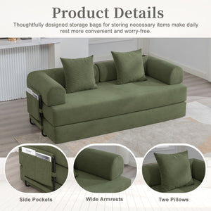 English Elm UNITED modular foldable sofa with metal frame, corduroy upholstery, side pocket & quick assembly convenience Green W1568P374077