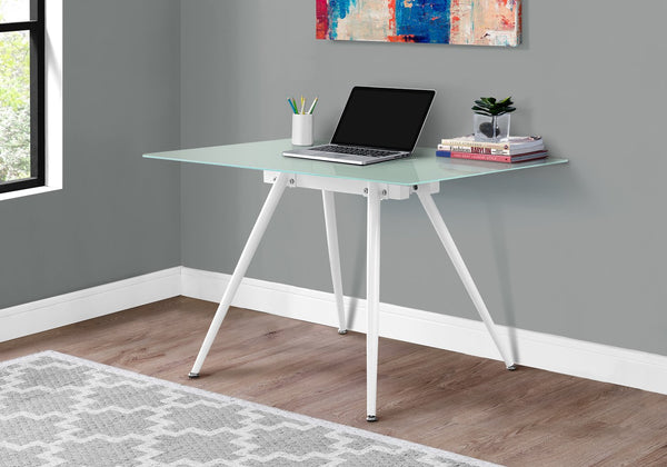 English Elm Computer Glass Desk 48" for Home Office - White Tempered Frosted Top, Sturdy Metal Trestle Legs, Modern Productivity Station B2710P218802