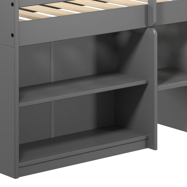 English Elm Grey Twin Loft Bed With Storage Drawers & Bookshelf - Space-Saving Design For Kids' Rooms! B062S00470