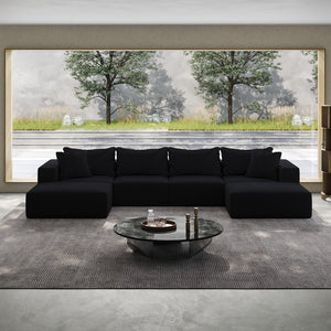 English Elm Oversized sponge cloud sofa modular 162" L-shaped sectional with chenille upholstery and 6 pillows, no-assembly comfort Black W834S00390