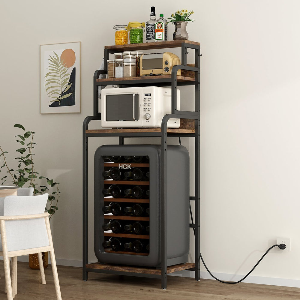 English Elm Vintage 4-Tier Mini Fridge Stand with Walnut Storage Shelves, Adjustable Layout, 200lb Capacity for Home Dorm Office W2641P383932