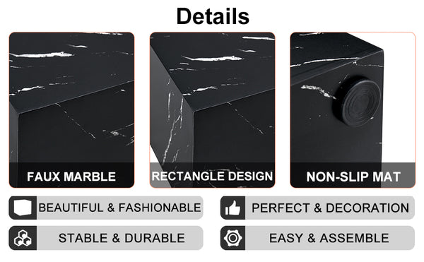 English Elm 15.7*15.7*15.7 Black Marble Texture MDF Coffee Table - Luxurious Cube Side Table, No Assembly, Versatile Decor Accent W1151P227822