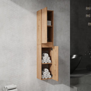 English Elm 42" Wall-Mounted Bathroom Vanity Set With Soft-Close Doors, Resin Sink & Side Cabinets For Style W999S00236