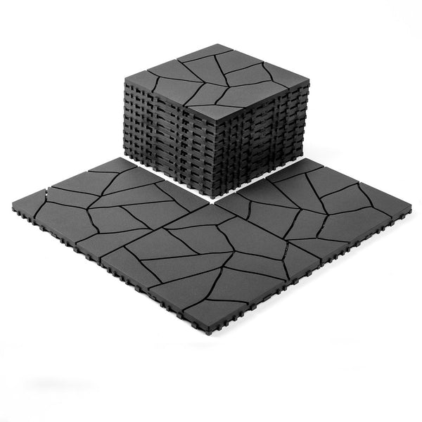 English Elm Stone Texture Interlocking Patio Deck Tiles Polypropylene Outdoor Floor Set 44 Piece W3022P251849