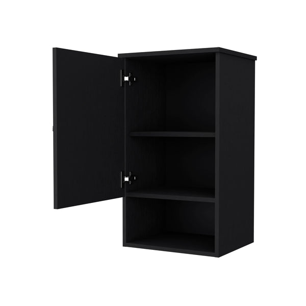 English Elm Carrizo Recessed Medicine Cabinet in Black Melamine with One Door, 2 Shelves + Open Bottom Shelf, 28.6"x16.2"x13.9" B128P237146