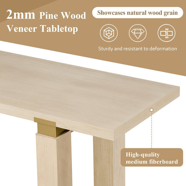 English Elm U_Style 62.9" Modern Minimalist Console Table - Solid Wood With Metal Accents & Open Shelf Storage N711P289140O-GIGA