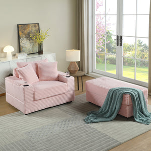 English Elm sofa Oversized Corduroy Deep-Seat Chaise with Ottoman and Lumbar Support — Plush, Sturdy Comfort Pink W1420S00010