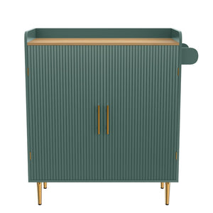 English Elm Modern Fluted Bar Cabinet with Wine Rack Glass Holders Adjustable Shelving and Hidden Drawer Green N728P438606G