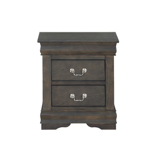 English Elm Solid Solid Pine Nightstand with 2 Drawers, Dark Gray Finish, Metal Hardware, Elegant Molding and Pull Handles for Stylish Bedroom Storage B016P261428