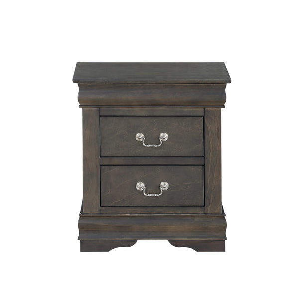 English Elm Solid Solid Pine Nightstand with 2 Drawers, Dark Gray Finish, Metal Hardware, Elegant Molding and Pull Handles for Stylish Bedroom Storage B016P261428