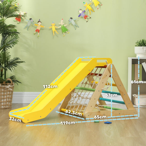 English Elm Qaba Pikler Triangle Pinewood Climbing Set with Slide for Toddlers Indoor Play W2225P249771