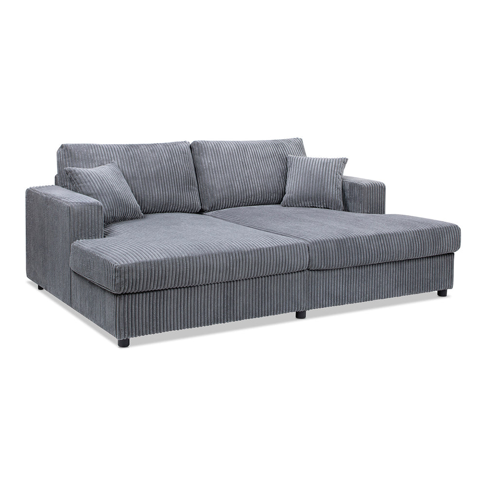 English Elm Jennifer Taylor Home - Goliath Oversized 86" Double Chaise Sofa Bed in Carbon Gray Corduroy — Plush Daybed, Deep Seats, Low-Profile Design B2719P318951