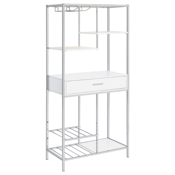 English Elm Draper Gloss White Led Wine Cabinet with Chrome Frame and Open Bar Shelving B062P441294