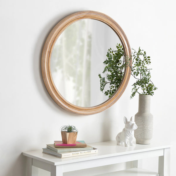 English Elm 27.5-Inch Round Wall Mirror – Rustic Farmhouse Decor With Distressed Whitewash Frame For Any Room W2295P339108