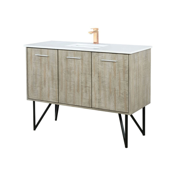 English Elm Rustic Acacia Bath Vanity 48" W X 20" D - Elegant White Quartz Top & Stylish Rose Gold Faucet Set B2731P259622-GIGA