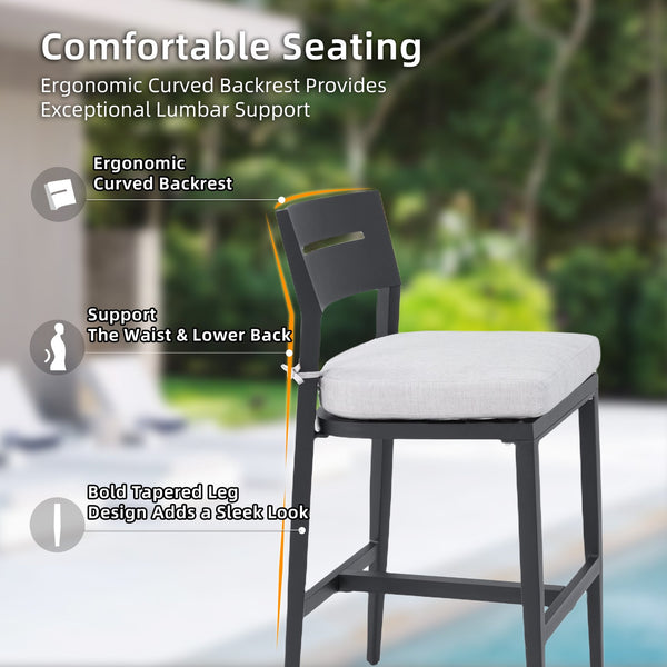 English Elm Modern 2Pc Bar Stools Set - Stylish Aluminum Patio Chairs With Ergonomic Design & Sunbrella Cushions W1886P300268