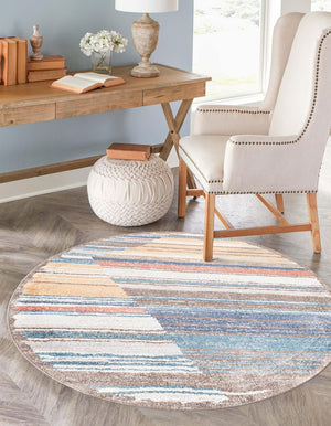 Unique Loom Aramis Zoe Machine Made Tribal Rug Multi, Blue/Ivory/Light Blue/Light Brown/Yellow/Rust Red 10' 0" x 10' 0"