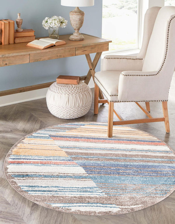 Unique Loom Aramis Zoe Machine Made Tribal Rug Multi, Blue/Ivory/Light Blue/Light Brown/Yellow/Rust Red 10' 0" x 10' 0"