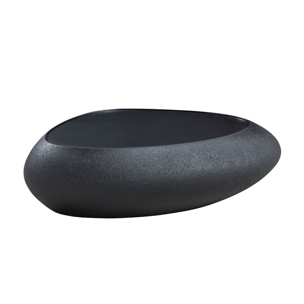 English Elm 47.24''fiberglass Oval Coffee Table Faux Stone Finish Sculptural Low Profile Living Room Black W2582P431158