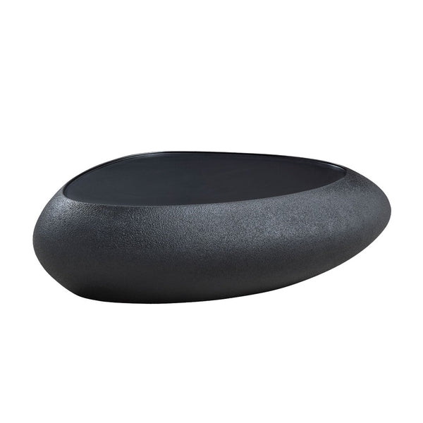English Elm 47.24''fiberglass Oval Coffee Table Faux Stone Finish Sculptural Low Profile Living Room Black W2582P431158