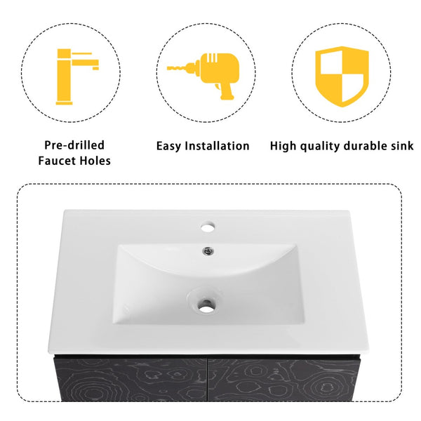 English Elm 30'' Floating Wall-Mounted Bathroom Vanity With Ceramic Sink & Soft-Close Doors For Modern Spaces P2 W999S00213-GIGA