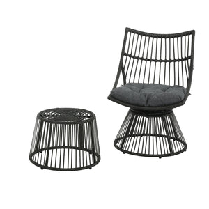 English Elm Christopher Knight Home® - ELAINE Wicker High Back Chair & Cage Side Table Set in Grey — PE Rattan, Water-Resistant Cushions, Retro Papasan Base (2-Piece) N775P188543G