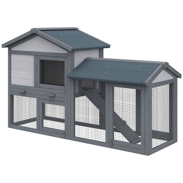English Elm Pawhut Wooden Rabbit Hutch with Asphalt Roof Run Area Ramp and Removable Tray W2225P217659