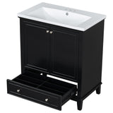 English Elm 30" Bathroom Vanity With Sink Combo, Multi-Functional Bathroom Cabinet With Doors and Drawer, Solid Frame and Mdf Board, Black