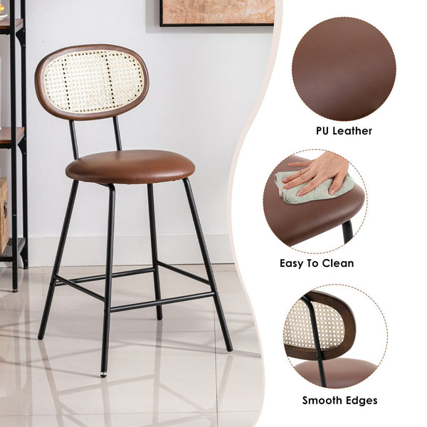 English Elm Counter Stools Set Of 4 - Stylish Metal Bar Stools With Faux Leather & Rattan Back, Perfect For Home T3623P368391