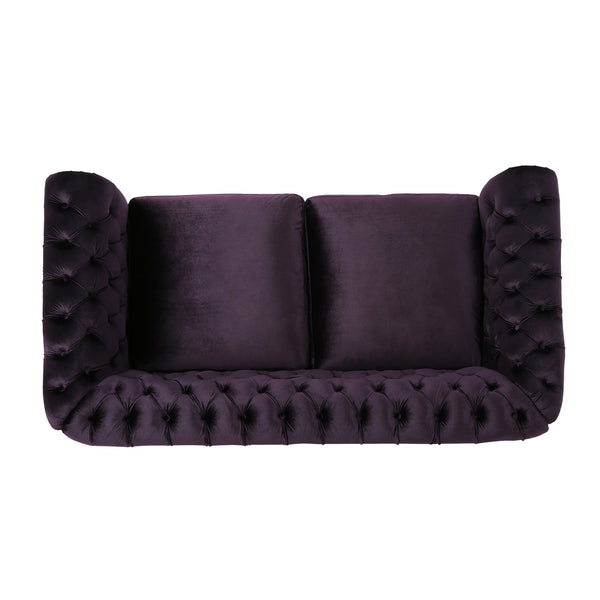 English Elm Christopher Knight Home® - LOVESEAT Plush Velvet Tufted Diamond Stitch with Nailhead Trim and Scrolled Arms for Luxe Comfort Black Berry 63045.00NVLTBLKBRY