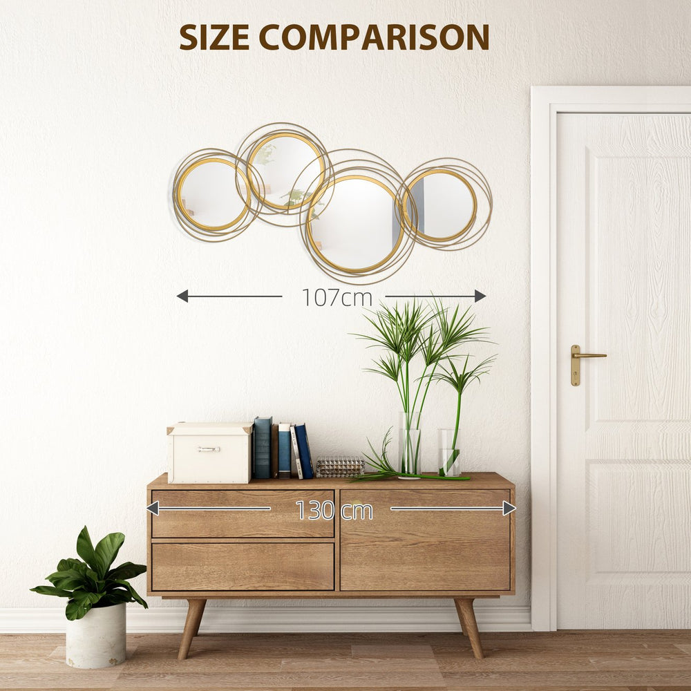 English Elm HOMCOM 3D Gold Metal Wall Art with Mirrors – Modern Hollow-Out Sculpture 46.9"x23.8" Ready-to-Hang W2225P200519