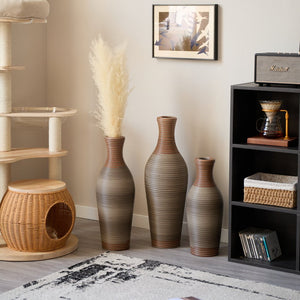 English Elm Desktop PVC Vase Set of 3 Decorative Tall Floor and Table Vases—Modern Durable Artful Accents for Home Brown Grey W2796P261491