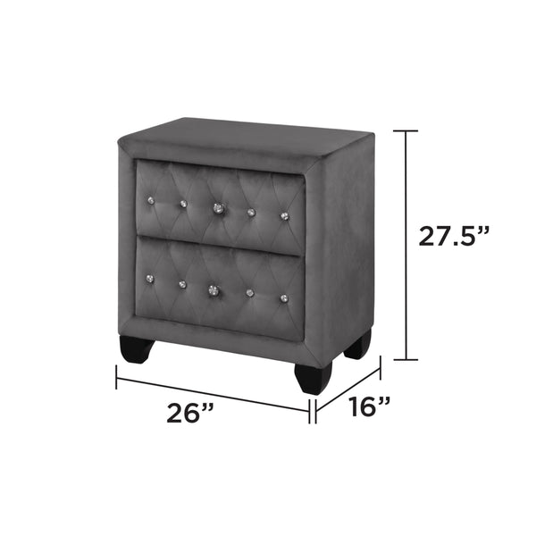 English Elm SOPHIA King 5-Pc Upholstery Bedroom Set Gray Wood with Crystal Tufted Headboard & Ample Storage 733569309337
