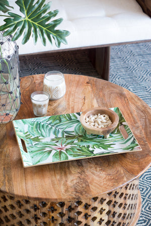 English Elm 18.1x11.8x1.45" Rectangular Palm Charger Plate 4-Pack — Durable Plastic, Colorful Leaf Design for Modern Tabletops W2078P391154