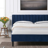 English Elm Aspen Vertical Tufted Headboard Platform Bed Set, King, Navy Blue Velvet