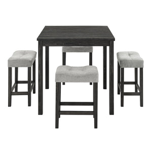 English Elm Dining Round 5-Piece Table Set with Solid Wood Chairs, Linen Upholstery, Industrial Modern Style Black+ Gray W487P333509