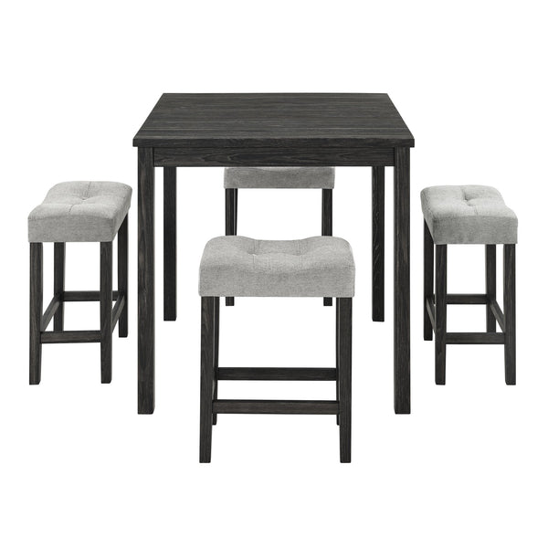 English Elm Dining Round 5-Piece Table Set with Solid Wood Chairs, Linen Upholstery, Industrial Modern Style Black+ Gray W487P333509