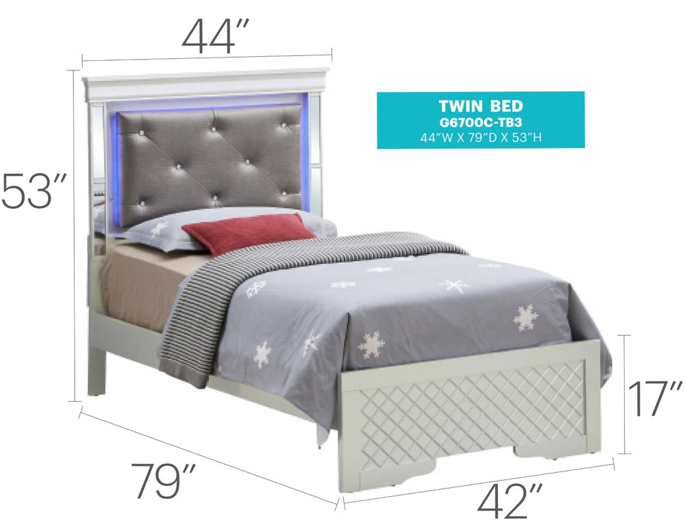 English Elm Verona Twin Bed With Tufted Headboard & Led Lighting In Elegant Silver Champagne - Modern Style Upgrade B078S00584-GIGA