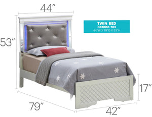 English Elm Verona Twin Bed With Tufted Headboard & Led Lighting In Elegant Silver Champagne - Modern Style Upgrade B078S00584-GIGA