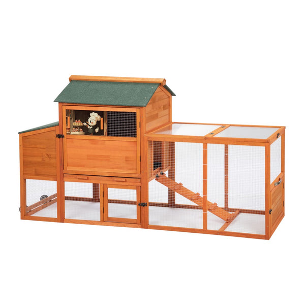English Elm Portable Pinewood Chicken Coop with Nesting Box Run and Wheels for Backyard Flocks Orange W2181P356215