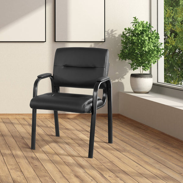 OSP Home Furnishings Guest Chair Faux Leather Office Visitor Seat with Padded Arms and Steel Frame Support Black FL10274-U6