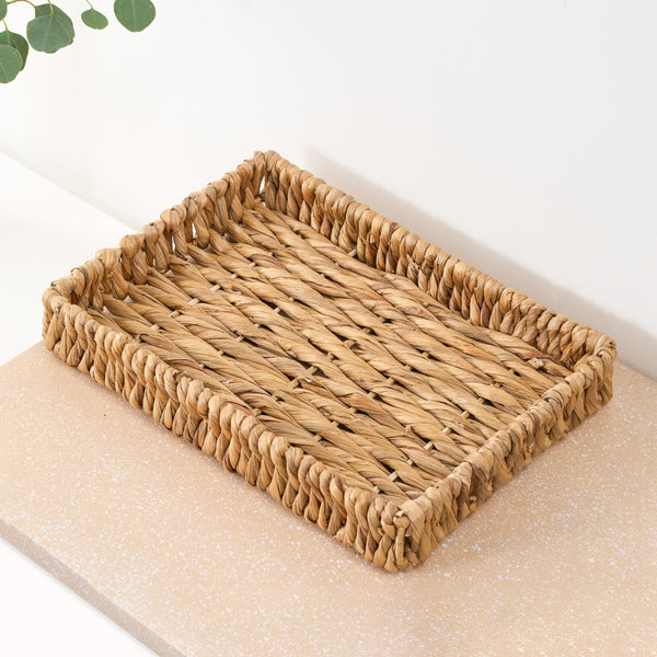 English Elm Water Hyacinth Handwoven Rectangular Serving & Kitchen Trays Set of 2 – Brown Wicker, Multiuse Organizer B093P401357